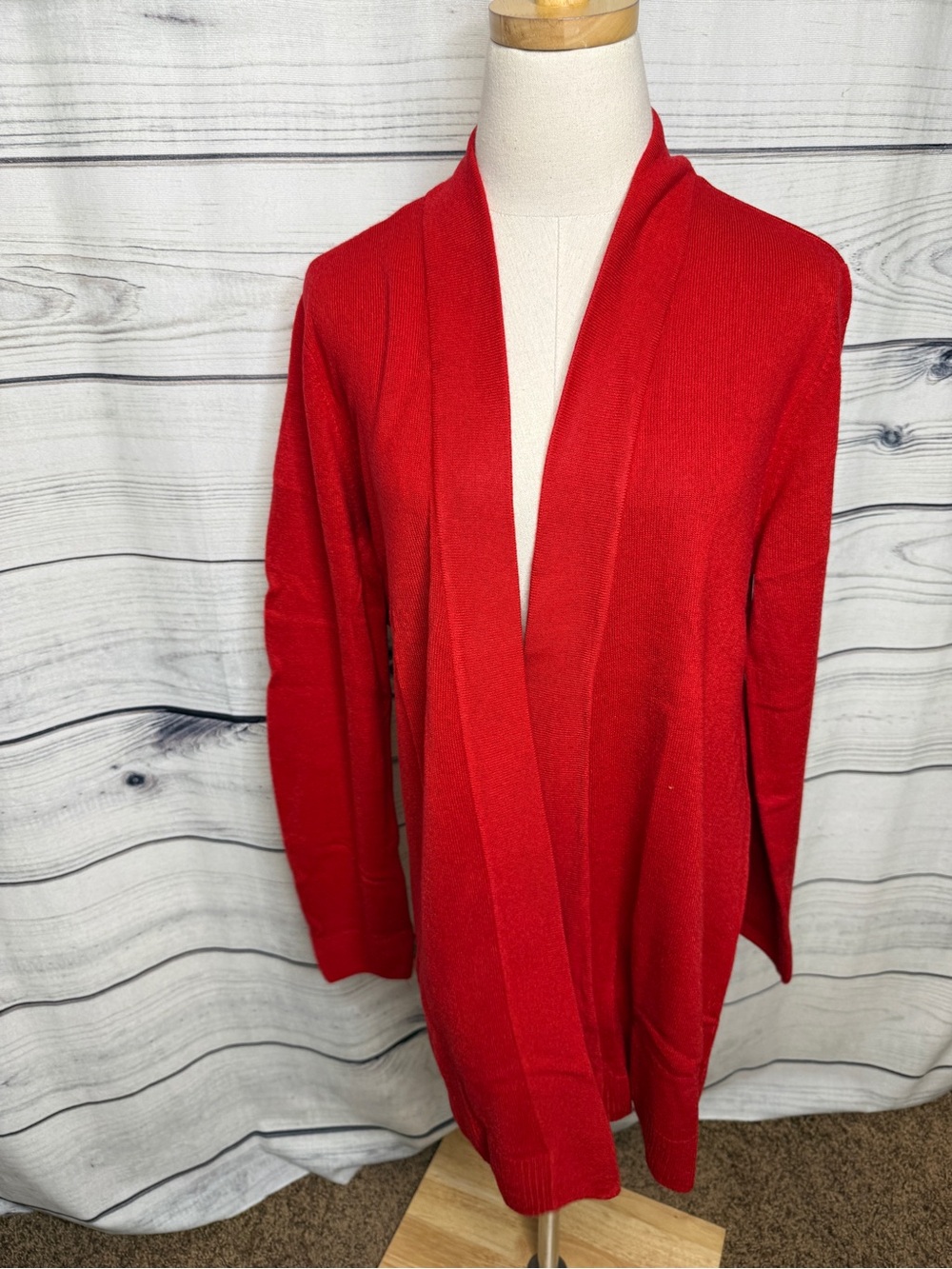 Karen Scott Red Open-Front Long Cardigan